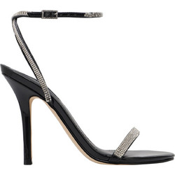 Nine West STODIA5 Γυναικεία Πέδιλα Δερμάτινα Μαύρα με Λεπτό Ψηλό Τακούνι και Στρας 01-001