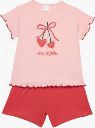 Pretty Baby Παιδική Πιτζάμα Βαμβακερή Καλοκαιρινή Ροζ Κόκκινη 63173