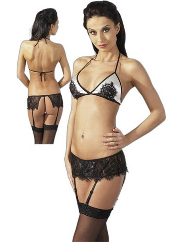 Cottelli Σετ Sexy Εσώρουχα με Δαντέλα & Ζαρτιέρες Μαύρα Λευκά 22104796020