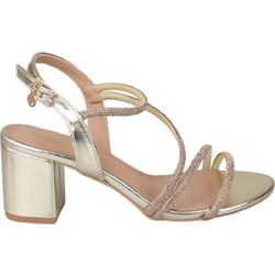 Envie Shoes Γυναικεία Πέδιλα Δερμάτινα Χρυσά με Χοντρό Χαμηλό Τακούνι και Στρας E37-23179-59
