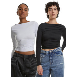 Urban Classics Γυναικείο Χειμερινό Crop Top Βαμβακερό Λευκό Μαύρο 2Pack TB7088A-03102