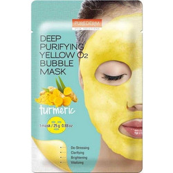 Purederm Deep Purifying Yellow O2 Bubble Turmeric Sheet Μάσκα Προσώπου για Ενυδάτωση Λάμψη & Καταπράυνση 20gr