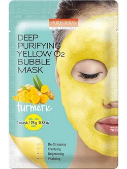 Purederm Deep Purifying Yellow O2 Bubble Turmeric Sheet Μάσκα Προσώπου για Ενυδάτωση Λάμψη & Καταπράυνση 20gr