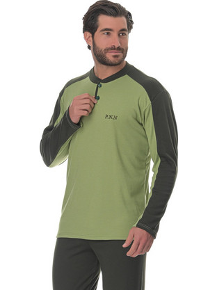 PNN Nightwear Χειμωνιάτικες Ανδρικές Πιτζάμες Βαμβακερές Χακί 1261-0475-2