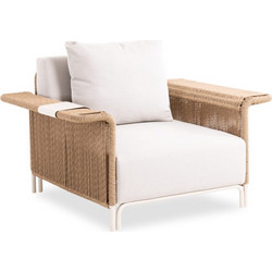 Symetron Aurora Πολυθρόνα Κήπου Rattan Καφέ Λευκή SM6419.01