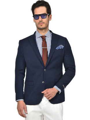 Berto Lucci Ανδρικό Blazer Υφασμάτινο με Στενή Εφαρμογή Navy Μπλε 03261-90848-5002