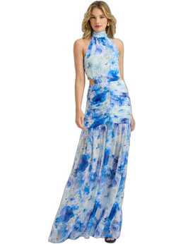Enzzo Nya Maxi Καλοκαιρινό Φόρεμα για Γάμο / Βάπτιση Floral Μπλε 261341
