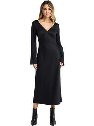 Funky Buddha Midi Βραδινό Φόρεμα Σατέν Μαύρο FBL014-113-13