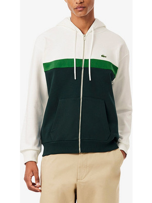 Lacoste Ανδρική Ζακέτα Φούτερ με Κουκούλα και Φερμουάρ Λευκή Χακί 3SH2749-0LP