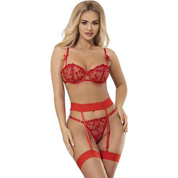 Subblime Σετ Sexy Εσώρουχα See Through με Δαντέλα & Ζαρτιέρες Κόκκινα D-242212 954338