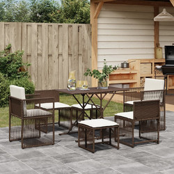 vidaXL Σετ Τραπεζαρία Κήπου Rattan 7τμχ Καφέ Λευκό 369010