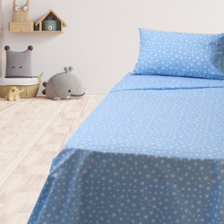 Palatex Σετ Παιδικά Σεντόνια Μονά Βαμβακερά με Λάστιχο 100x205+30 Young Star Light Blue 3τμχ
