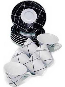 For Home Black and White Σετ Φλιτζάνια Espresso Latte & Ελληνικού Καφέ Πορσελάνης Λευκά Μαύρα 6τμχ 1062-6579