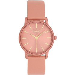 Oozoo Timepieces Γυναικείο Ρολόι με Σομόν Δερμάτινο Λουράκι C11733