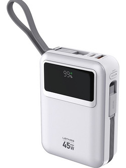 Lenyes C03-A Power Bank 20000mAh 45W με Ενσωματωμένα Καλώδια USB-C & Lightning White