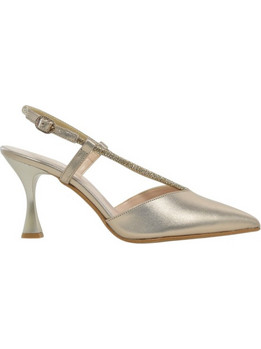 PieDini Γόβες Slingback με Λεπτό Ψηλό Τακούνι & Στρας Χρυσές 0642
