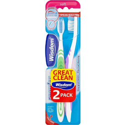 Wisdom Regular Plus Soft Οδοντόβουρτσες 2τμχ Πράσινη Μωβ