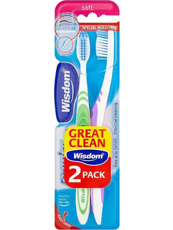 Wisdom Regular Plus Soft Οδοντόβουρτσες 2τμχ Πράσινη Μωβ