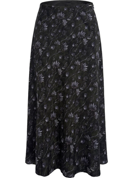 Funky Buddha Μίντι Φούστα Υφασμάτινη Ψηλόμεση A-Γραμμή Floral Μαύρη FBL014-125-14