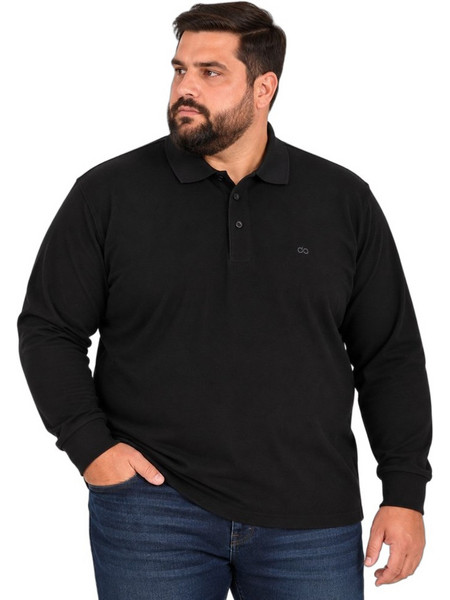 Double Ανδρική Μπλούζα Polo Μακρυμάνικη Μαύρη PS-3097A