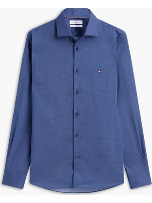 Tommy Hilfiger Ανδρικό Πουκάμισο Βαμβακερό Μακρυμάνικο Κανονική Γραμμή Navy Μπλε MW0MW44711-DCC