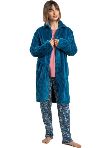 Admas Γυναικεία Ρόμπα Χειμωνιάτικη Fleece Πετρόλ 67372