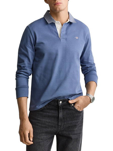 Gant Reg Chambray Heavy Rugger Ανδρική Μπλούζα Polo Μακρυμάνικη Μπλε 3G2004082-476
