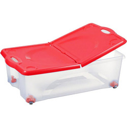 BAMA ITALY Κουτί Αποθήκευσης 59x39x18cm 27lt με Περιστρεφόμενες Ρόδες 360o Πλαστικό Διάφανο-Κόκκινο CONTENITORE ROTOBOX