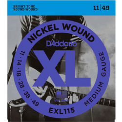 D'Addario EXL115 Σετ 6 Χορδές Ηλεκτρικής Κιθάρας Nickel Plated Steel 11-49" Medium Tension