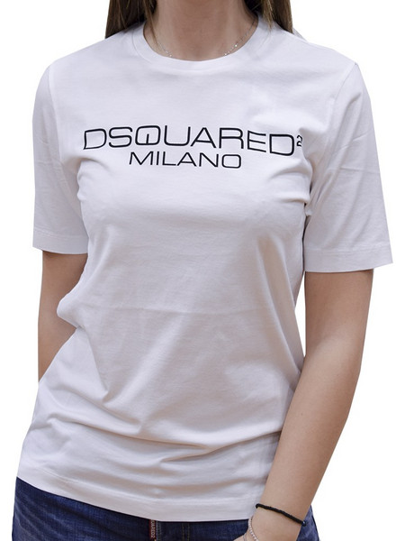 DSQUARED2 COTTON JERSEY MILANO T-SHIRT WOMAN WHITE