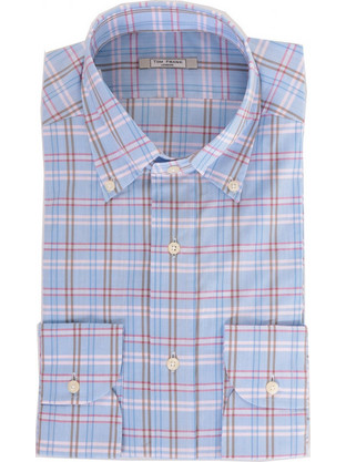 Tom Frank Ανδρικό Πουκάμισο Βαμβακερό Καρό Μακρυμάνικο Κανονική Γραμμή Γαλάζιο G000-X046-0001