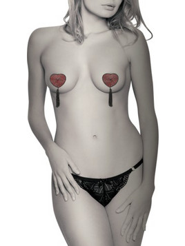 COQUETTE CHIC DESIRE NIPPLE COVERS HEART BLACK - RED