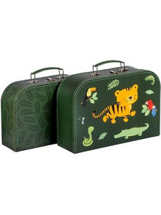 A Little Lovely Company Jungle Tiger Σετ Παιδικές Βαλίτσες 2τμχ Καμπίνας Πράσινες