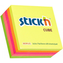 Stick'N - Αυτοκόλλητα Χαρτάκια Χρωματιστά Neon 76x76mm 400 Φύλλα 21012