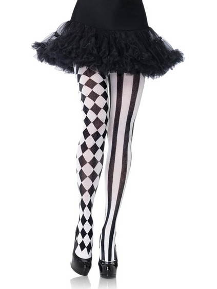 LEG AVENUE PANTYHOSE WITH HARLEQUIN PRINT BLACK AND WHITE