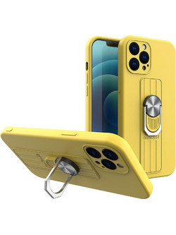 Ring Case silicone case with finger grip and stand for iPhone 11 Pro Max yellow