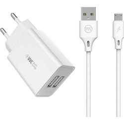 WK Φορτιστής με Καλώδιο Lightning με 2 Θύρες USB-A White WP-U56