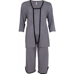 Gsecret Σετ Γυναικεία Ρόμπα με Πιτζάμα Καλοκαιρινή Βαμβακερή Ανθρακί Y1151-18839