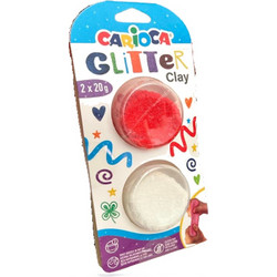 Πηλός με glitter (2x20gr) - Κόκκινο & Λευκό - Carioca Glitter Clay