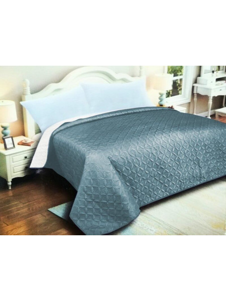Κουβερλί Μονό Πετρόλ-Ανοικτό Γκρι Microfiber Διπλής Όψης Ρόμβος Γαρύφαλλο 160x240