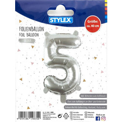 Μπαλόνι μεταλλιζέ Stylex 40cm αριθμός 5 silver (14835)