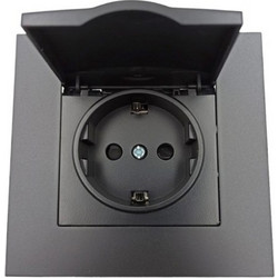 Μονή Χωνευτή Πρίζα Ρεύματος 90mm x 90mm με Καπάκι XC-1496 Μαύρη