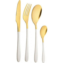 Μαχαιροπίρουνα Lisboa (Σετ 16Τμχ) BG00045150 White-Gold Bergner 16 τμχ Ανοξείδωτο Ατσάλι