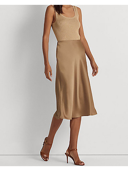 Lauren Ralph Lauren Μίντι Φούστα Υφασμάτινη Ψηλόμεση Κλος Χρυσή 200889142002