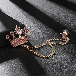 Χρυσαφί Καρφίτσα Πέτου Crown με Ροζ Κρύσταλλο