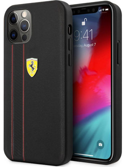 Ferrari Debossed Stripes & Red Lines Θήκη Black (iPhone 12 Pro Max)