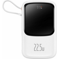 Baseus Qpow Pro Digital Display Power Bank 10000mAh 22.5W με Θύρα USB-A & 2 Θύρες USB-C Power Delivery White
