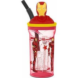 Stor 3D Avengers Iron Man Παιδικό Ποτήρι Πλαστικό BPA Free με Καλαμάκι Κόκκινο 360ml