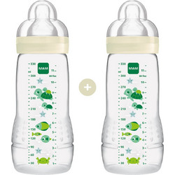Mam Easy Active Σετ Πλαστικά Μπιμπερό με Θηλή Σιλικόνης 4m+ White Turtles 2x330ml