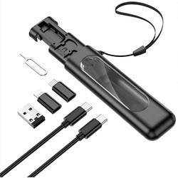 Σετ με Type C Καλώδιο Φόρτισης 60W 3A και 3 Αντάπτορες USB - Lightning - Micro USB σε Μαύρη Θήκη U36 Borofone
